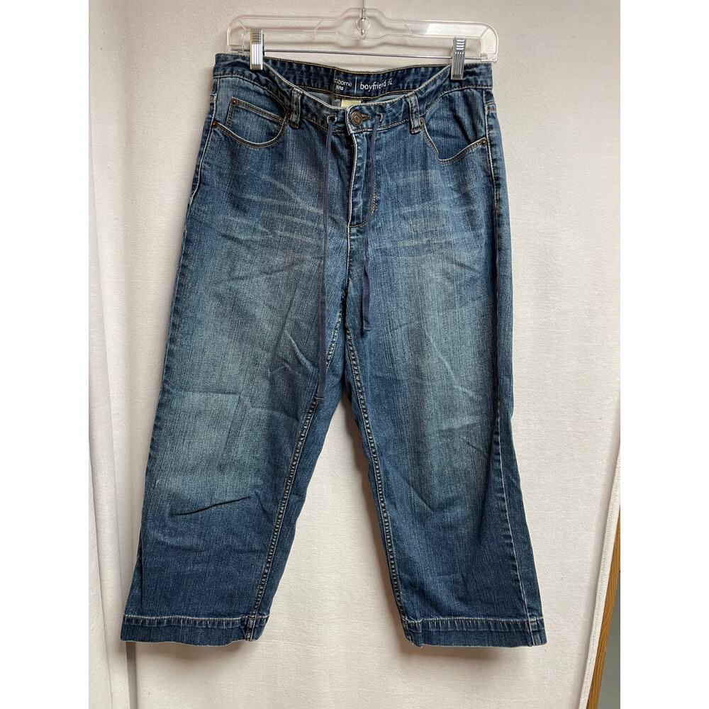 Liz Claiborne Jeans Womens Size 8 blue boyfriend fit capri draw string Wide Leg